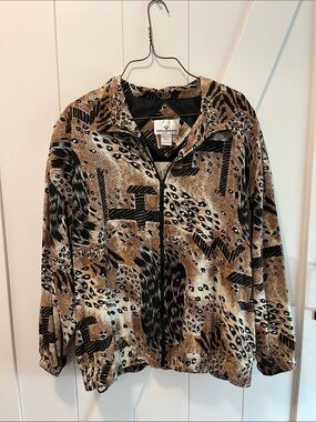 erin london Brown and Black Animal-Print Bomber Jacket